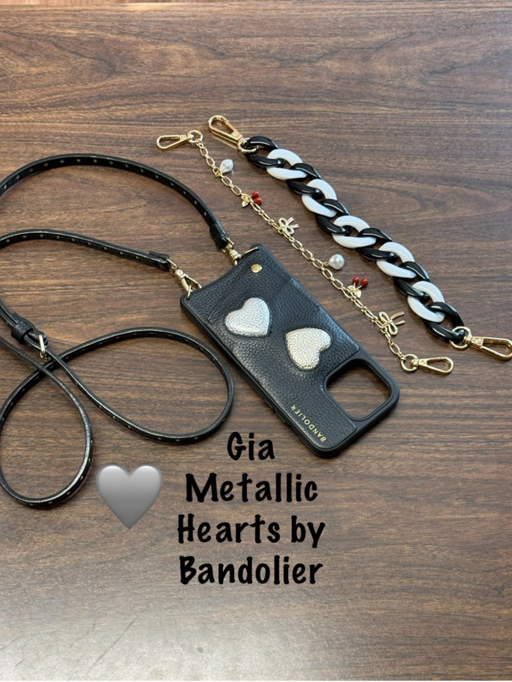 Bandolier Gia Metallic Hearts 14 Pro Max Case with Wristlets & Crossbody Strap 🖤